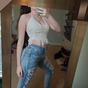 Boho open back tie neck and back top Worn ONCE